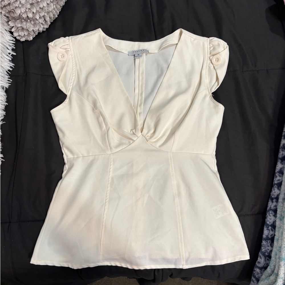 FAVLUX Cream Flutter Sleeve Peplum Blouse